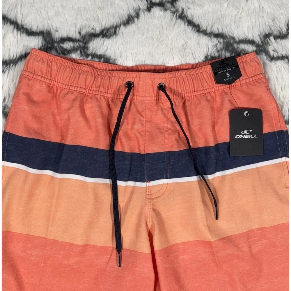 O'Neill Redondo Striped Volley Swim Trunks Board Shorts Orange Men's S *NEW* $49